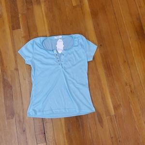 Blue quarter button V- neck T shirt NWT